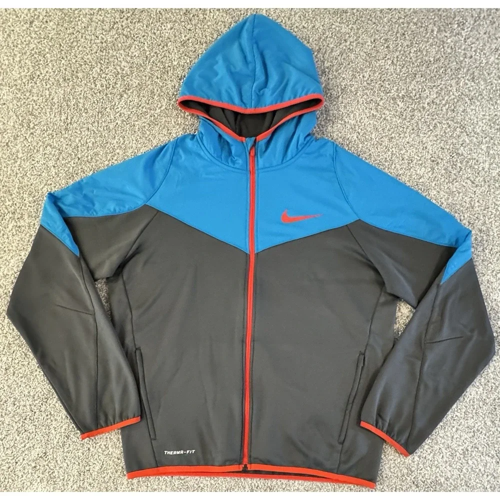 Nike Therma Fit Full Zip Jacket Hoodie Mens Large GPX FZ Blue Gray Soccer Coat